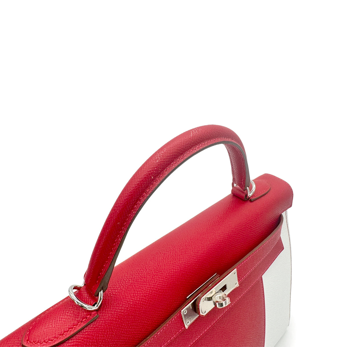 HERMES KELLY FLAG 32 SELLIER ROUGE CASAQUE BLANC EPSOM HAND SHOULDER BAG □R SHW 90278473