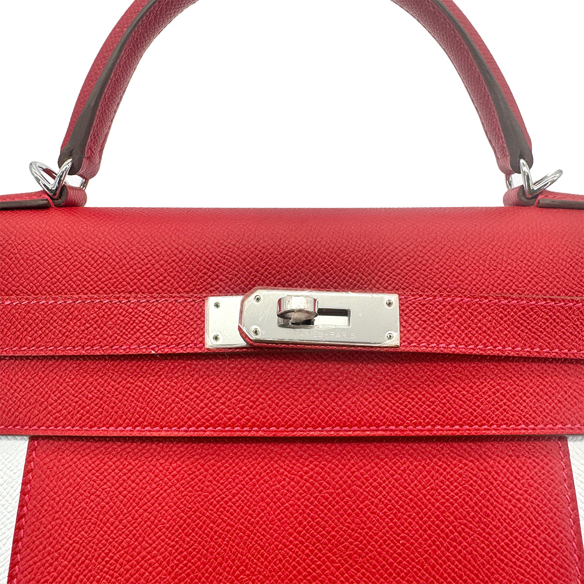 HERMES KELLY FLAG 32 SELLIER ROUGE CASAQUE BLANC EPSOM HAND SHOULDER BAG □R SHW 90278473