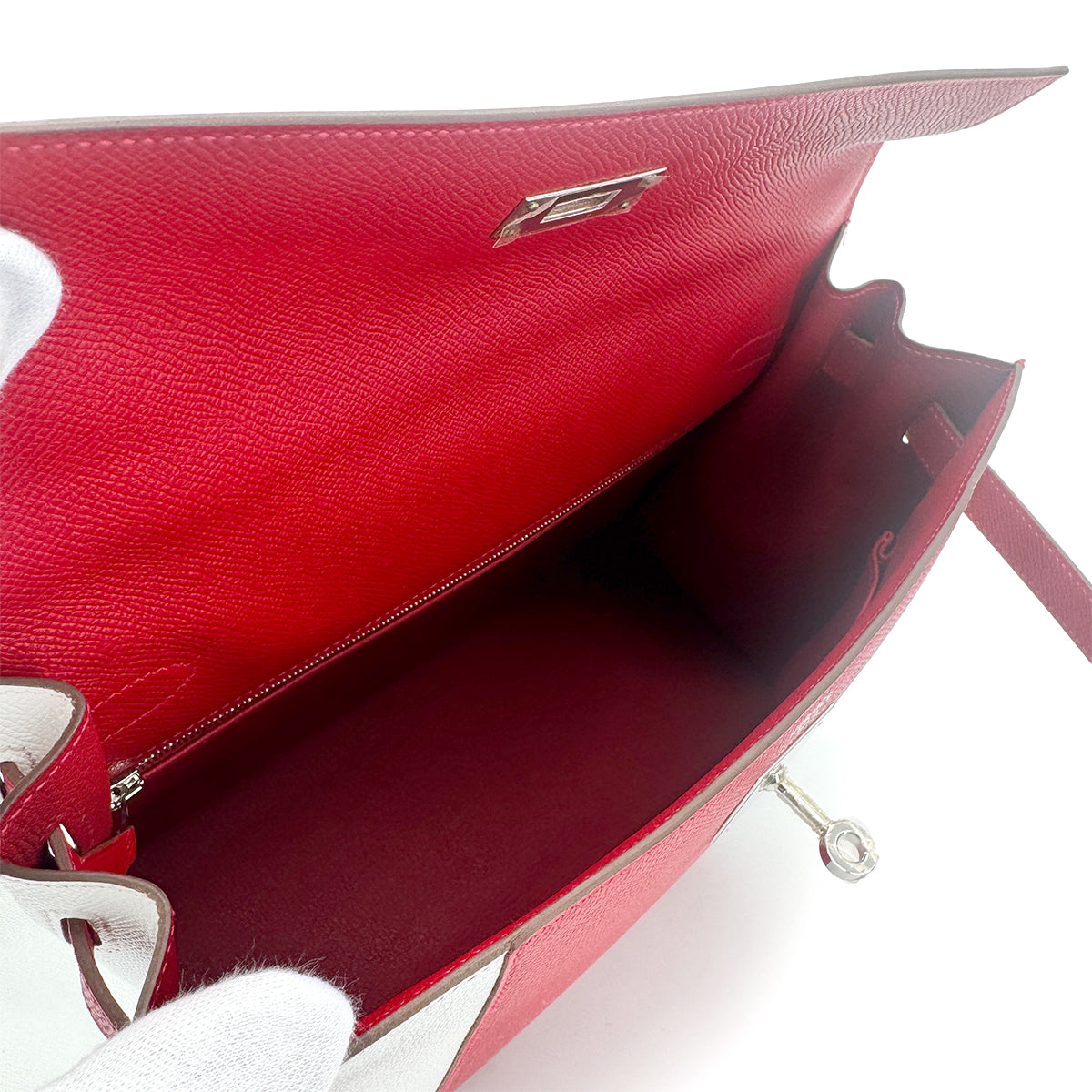 HERMES KELLY FLAG 32 SELLIER ROUGE CASAQUE BLANC EPSOM HAND SHOULDER BAG □R SHW 90278473