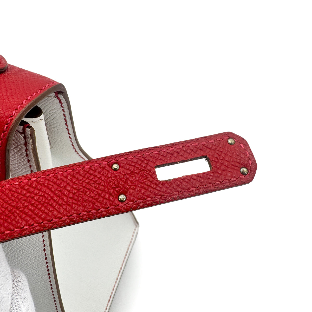 HERMES KELLY FLAG 32 SELLIER ROUGE CASAQUE BLANC EPSOM HAND SHOULDER BAG □R SHW 90278473