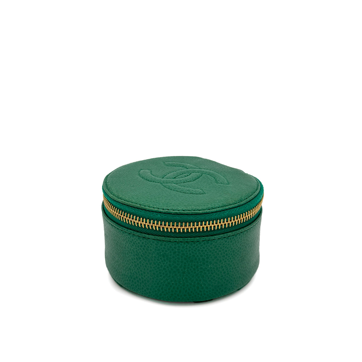 CHANEL VINTAGE COCOMARK JEWELRY CASE POUCH GREEN CAVIAR SKIN 90278475
