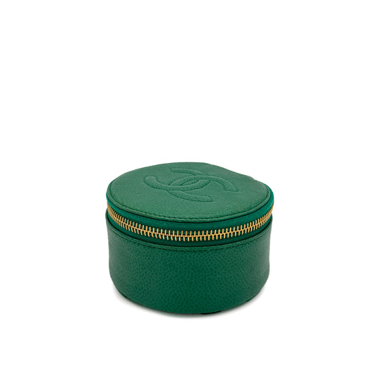 CHANEL VINTAGE COCOMARK JEWELRY CASE POUCH GREEN CAVIAR SKIN 90278475