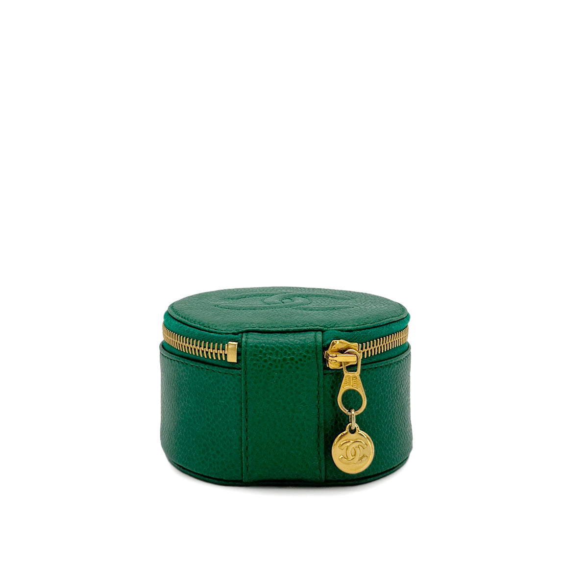 CHANEL VINTAGE COCOMARK JEWELRY CASE POUCH GREEN CAVIAR SKIN 90278475