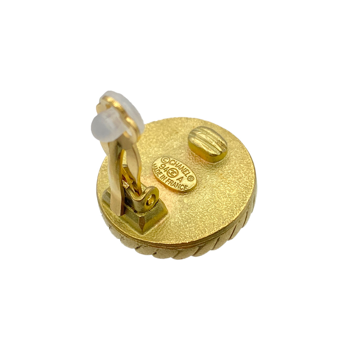 CHANEL VINTAGE EARRINGS COCOMARK ROUND BLACK GOLD ACCESSORY 94A 90278478