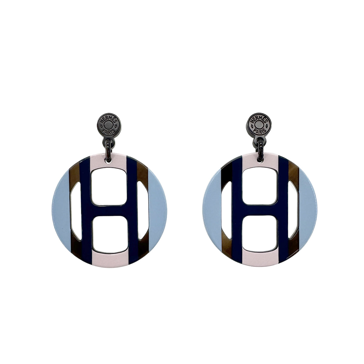 HERMES H EQUIPE EARRINGS ECUME BAFFALO HORN LACQUER WOOD 90278481