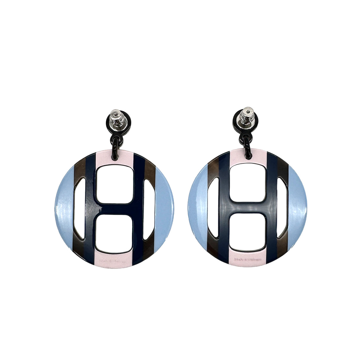 HERMES H EQUIPE EARRINGS ECUME BAFFALO HORN LACQUER WOOD 90278481