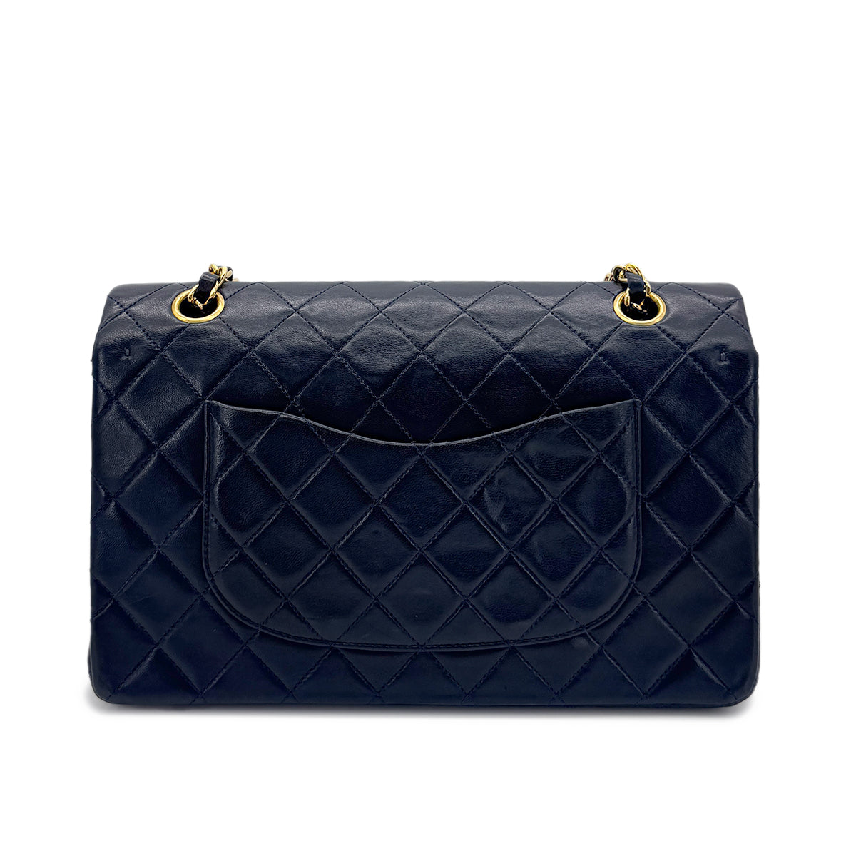 CHANEL VINTAGE CLASSIC FLAP MEDIUM CHAIN SHOULDER BAG NAVY LAMB SKIN 90278492