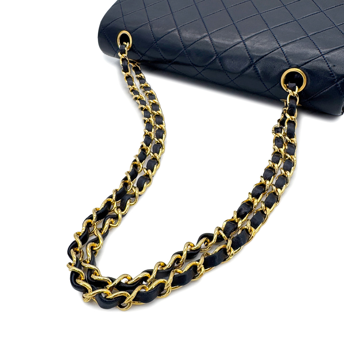 CHANEL VINTAGE CLASSIC FLAP MEDIUM CHAIN SHOULDER BAG NAVY LAMB SKIN 90278492