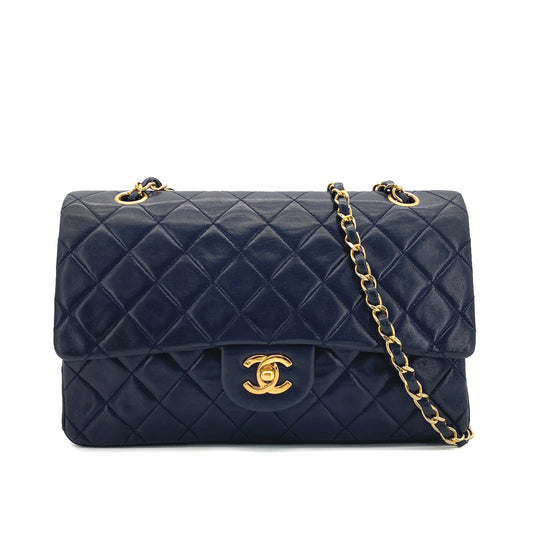 CHANEL VINTAGE CLASSIC FLAP MEDIUM CHAIN SHOULDER BAG NAVY LAMB SKIN 90278501