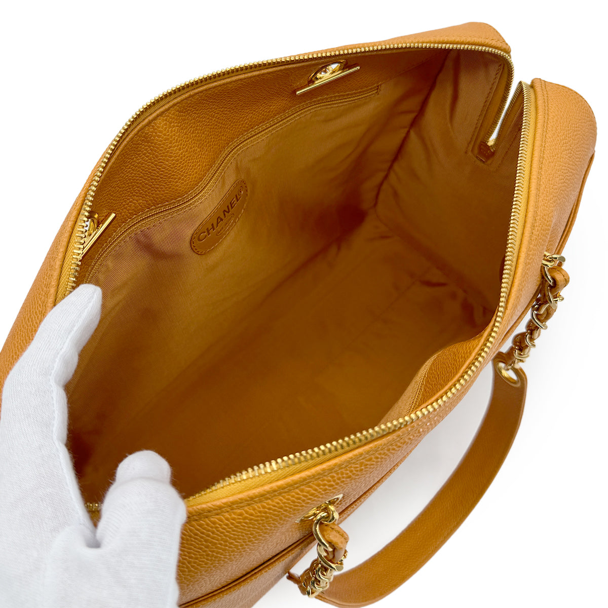 CHANEL VINTAGE COCOMARK CHAIN SHOULDER BAG ORANGE CAVIR SKIN 90278509