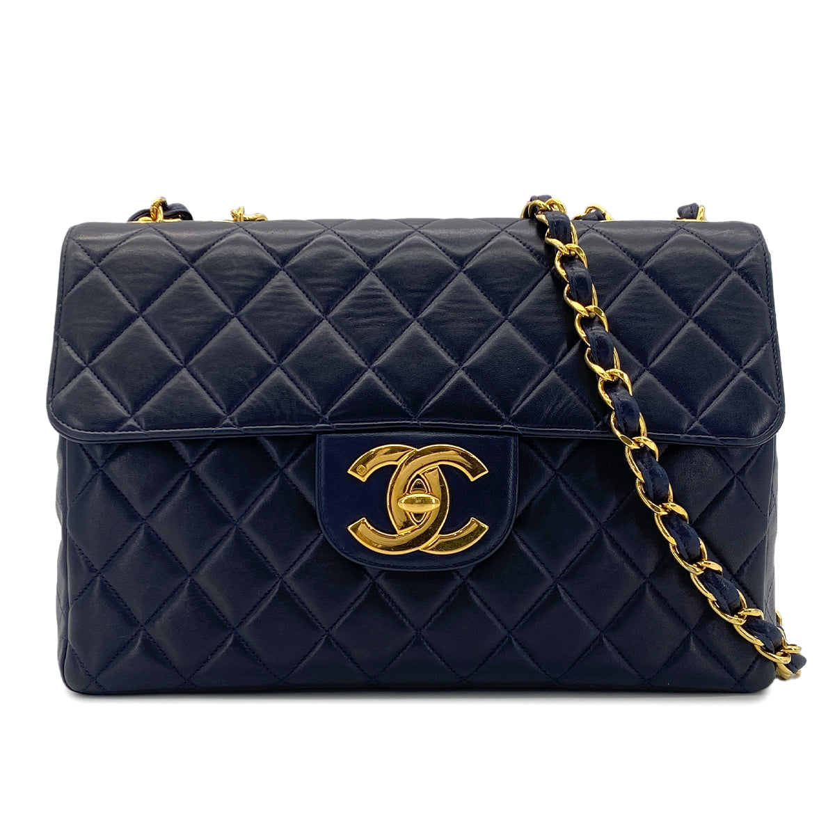 CHANEL VINTAGE JUMBO MATELASSE 30 CHAIN SHOULDER BAG NAVY LAMB SKIN 90278528