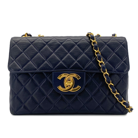 CHANEL VINTAGE JUMBO MATELASSE 30 CHAIN SHOULDER BAG NAVY LAMB SKIN 90278528