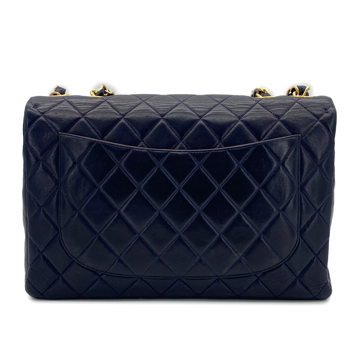 CHANEL VINTAGE JUMBO MATELASSE 30 CHAIN SHOULDER BAG NAVY LAMB SKIN 90278528