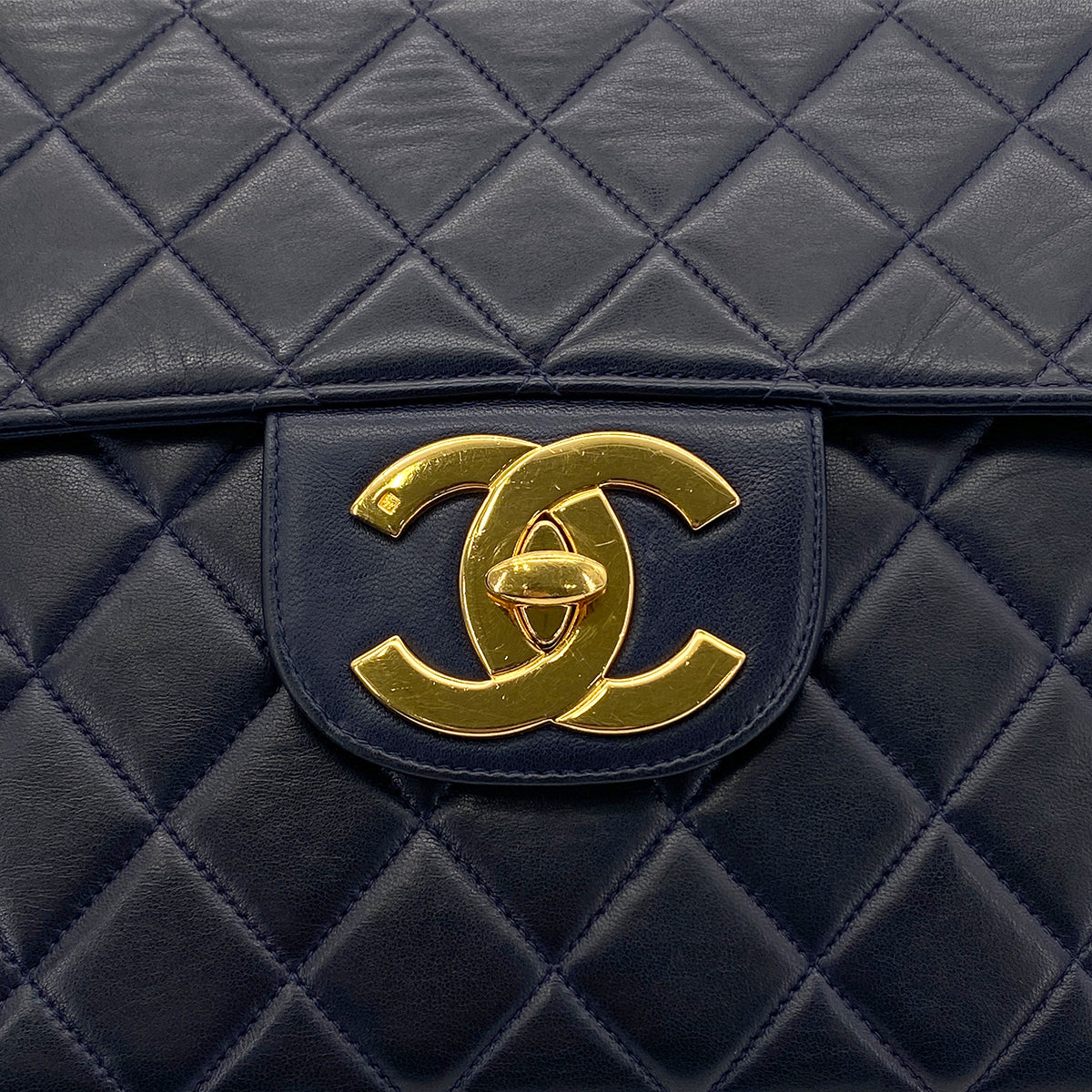 CHANEL VINTAGE JUMBO MATELASSE 30 CHAIN SHOULDER BAG NAVY LAMB SKIN 90278528