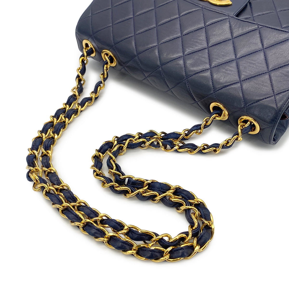 CHANEL VINTAGE JUMBO MATELASSE 30 CHAIN SHOULDER BAG NAVY LAMB SKIN 90278528