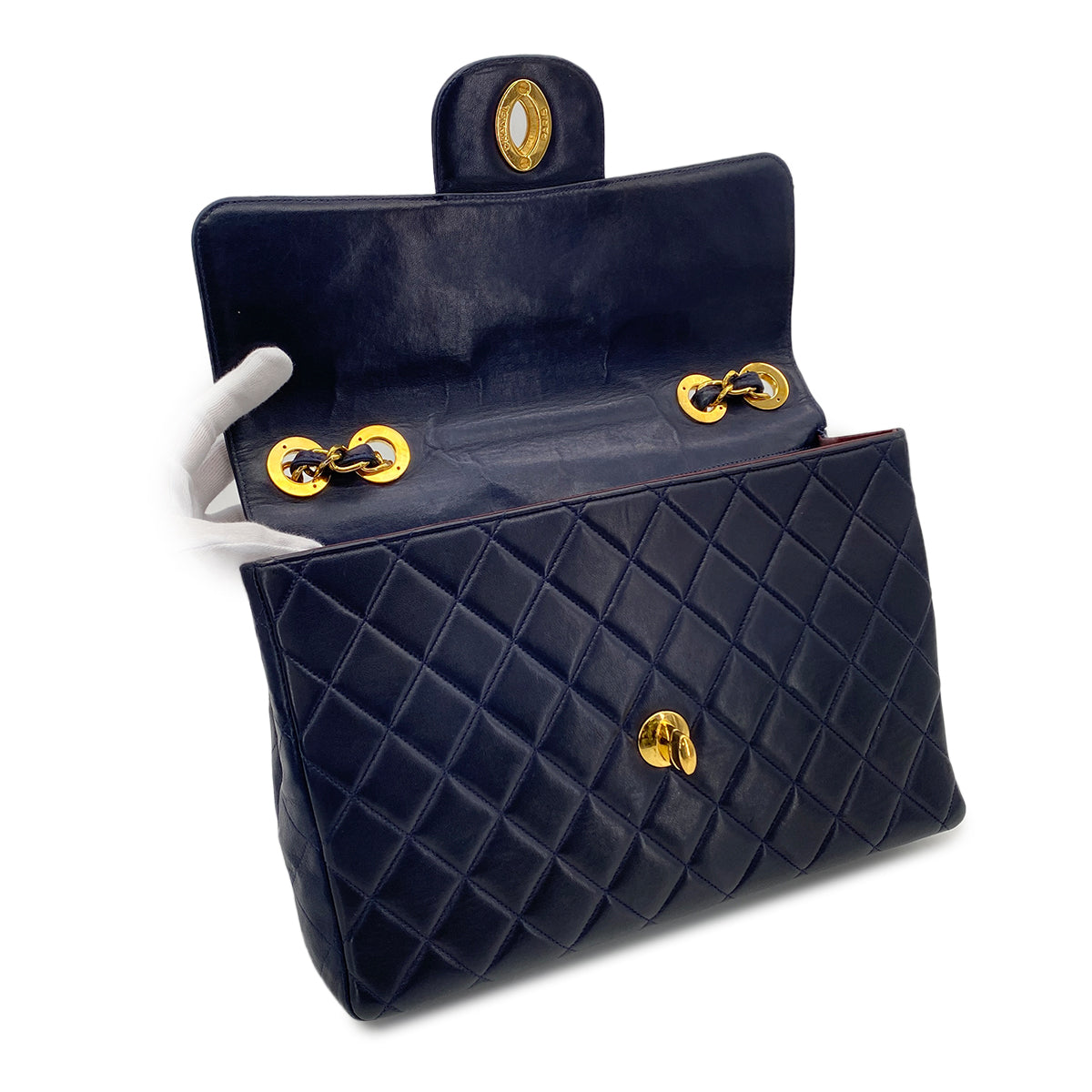 CHANEL VINTAGE JUMBO MATELASSE 30 CHAIN SHOULDER BAG NAVY LAMB SKIN 90278528