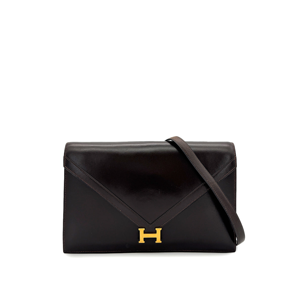 HERMES LYDIE EBENE BOXCALF CLUTCH SHOULDER BAG 〇I GHW 90278551