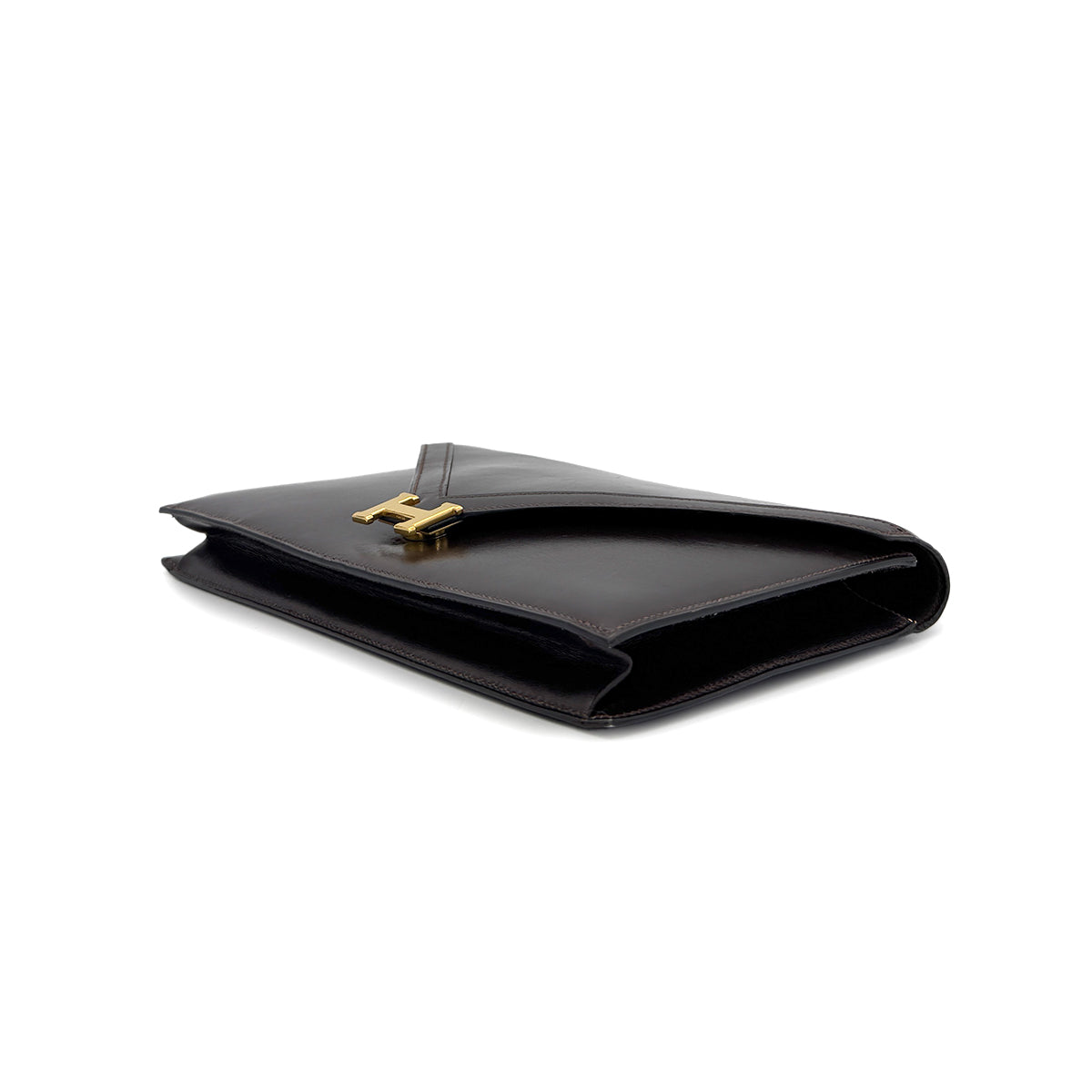 HERMES LYDIE EBENE BOXCALF CLUTCH SHOULDER BAG 〇I GHW 90278551