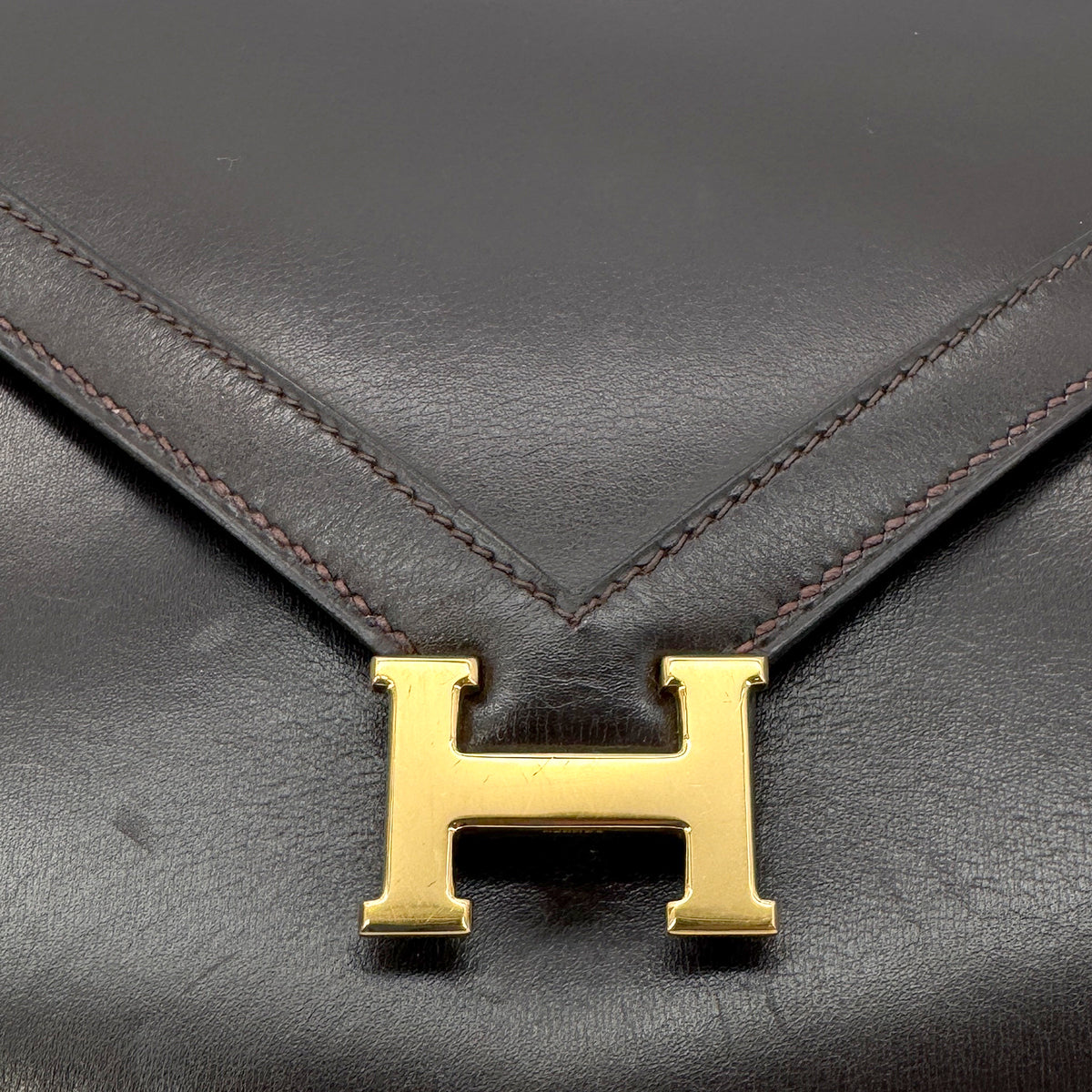 HERMES LYDIE EBENE BOXCALF CLUTCH SHOULDER BAG 〇I GHW 90278551