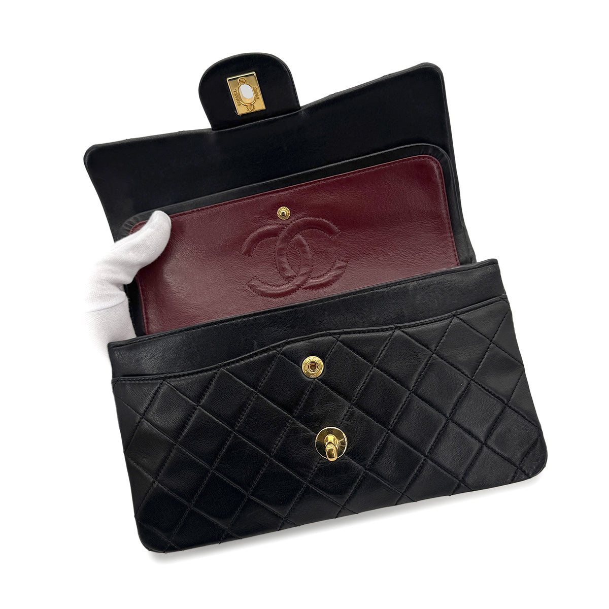 CHANEL VINTAGE CLASSIC FLAP SMALL CHAIN SHOULDER BAG BLACK LAMB SKIN 90278560