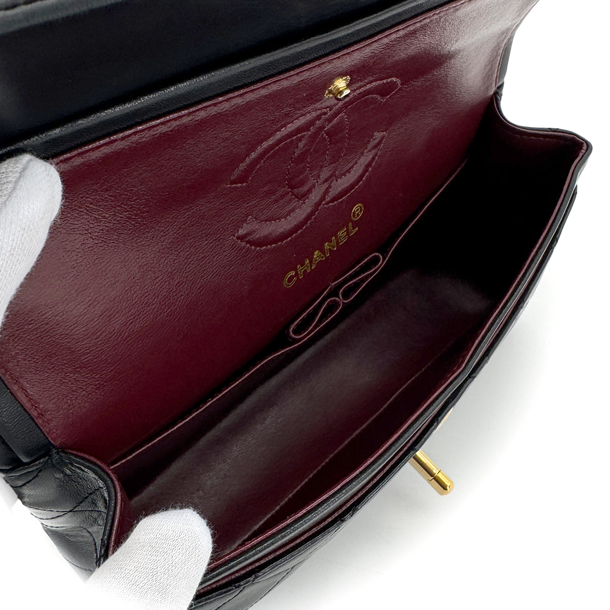 CHANEL VINTAGE CLASSIC FLAP SMALL CHAIN SHOULDER BAG BLACK LAMB SKIN 90278560