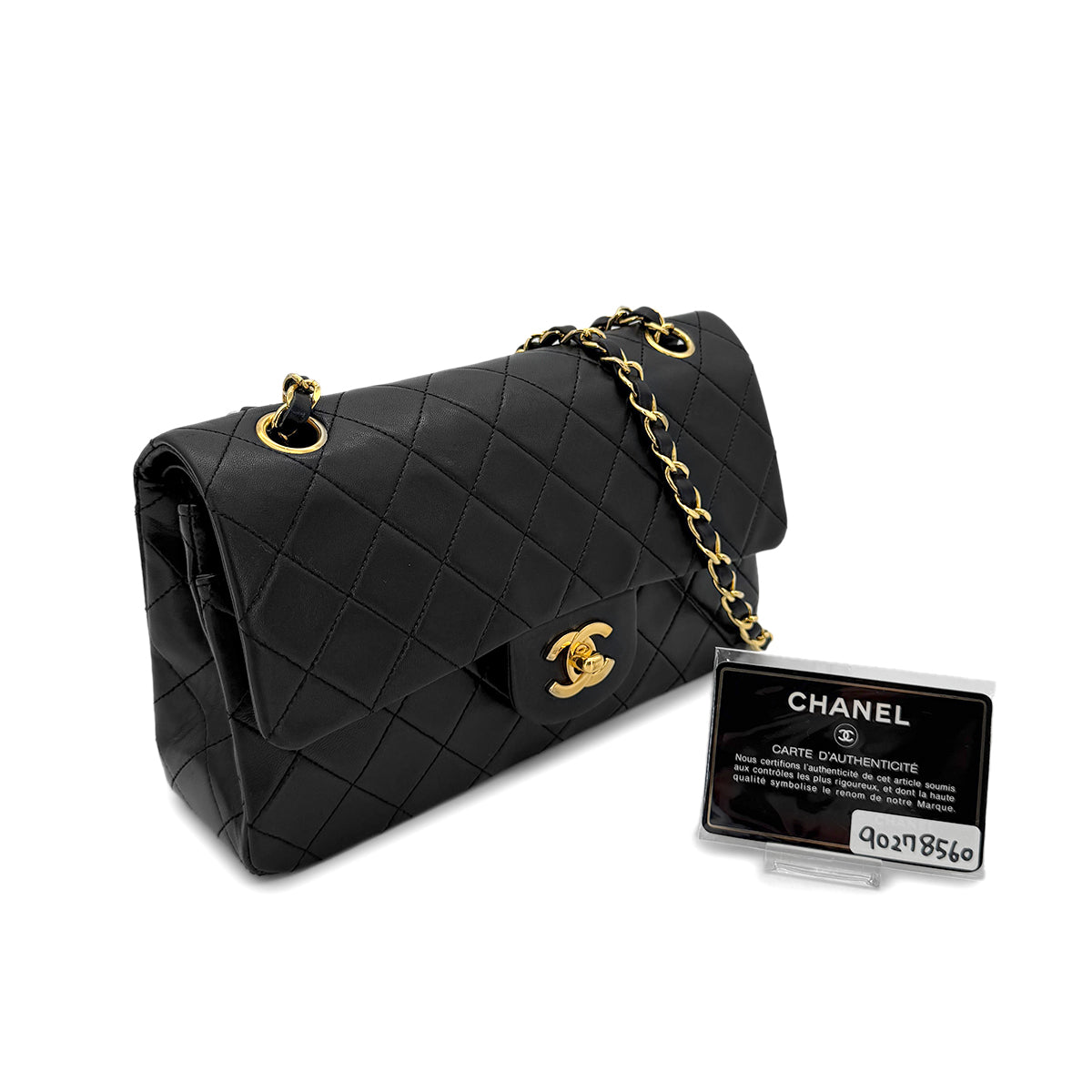 CHANEL VINTAGE CLASSIC FLAP SMALL CHAIN SHOULDER BAG BLACK LAMB SKIN 90278560