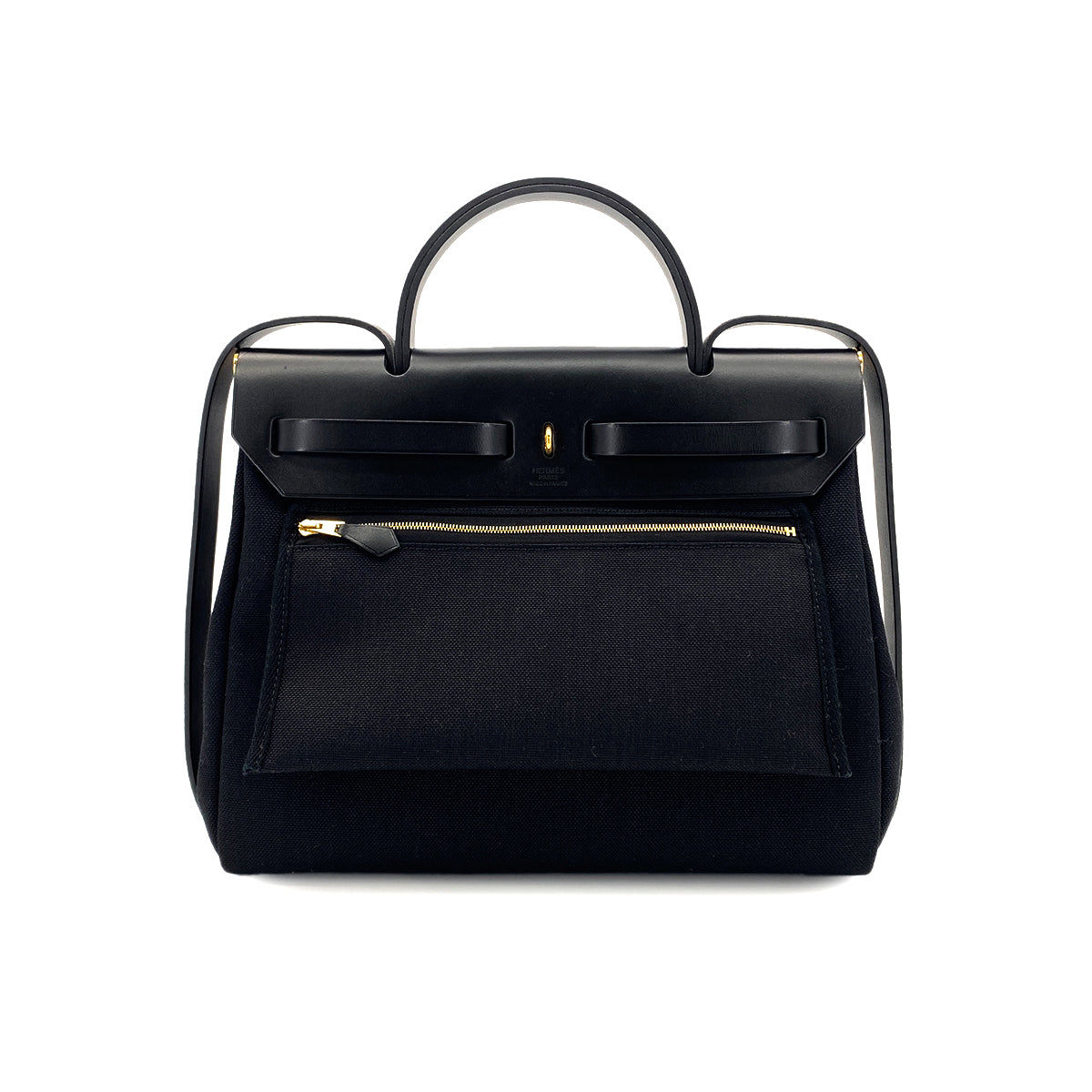 HERMES HER BAG ZIP PM 31 BLACK VACHE HUNTER TOILE MILITARY TOTE SHOULDER BAG Z 90278723