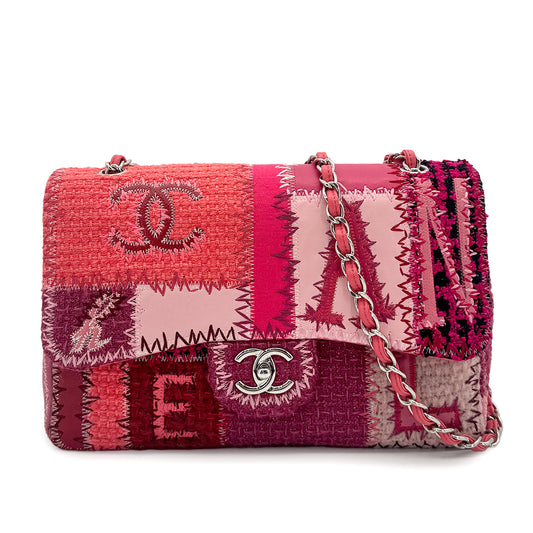 CHANEL CHAIN SHOULDER BAG PATCHWORK PINK CANVAS LEATHER 90278724
