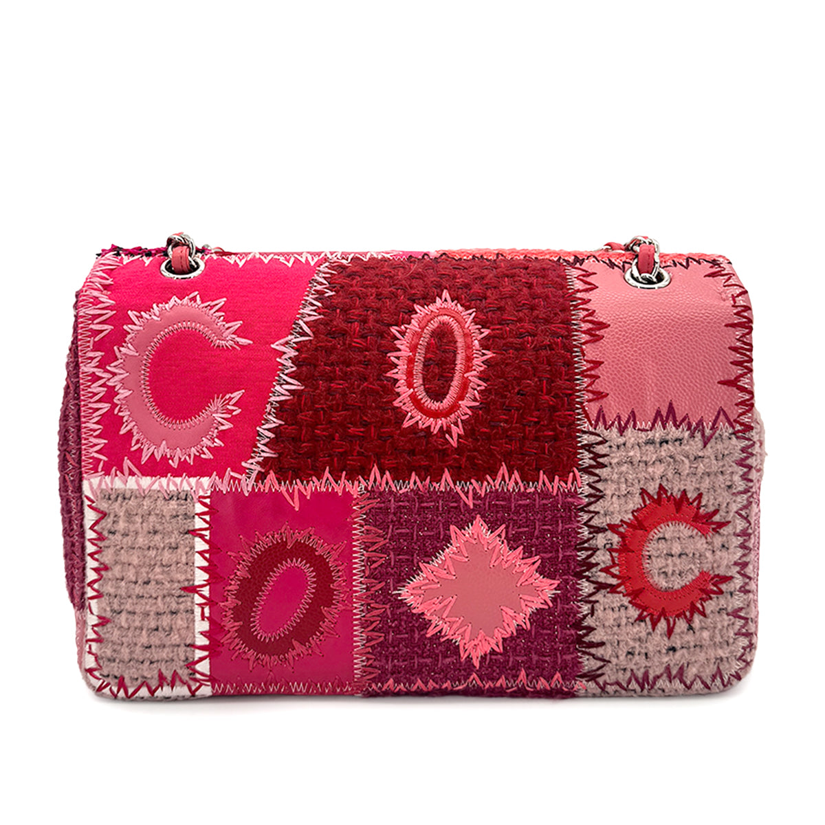 CHANEL CHAIN SHOULDER BAG PATCHWORK PINK CANVAS LEATHER 90278724