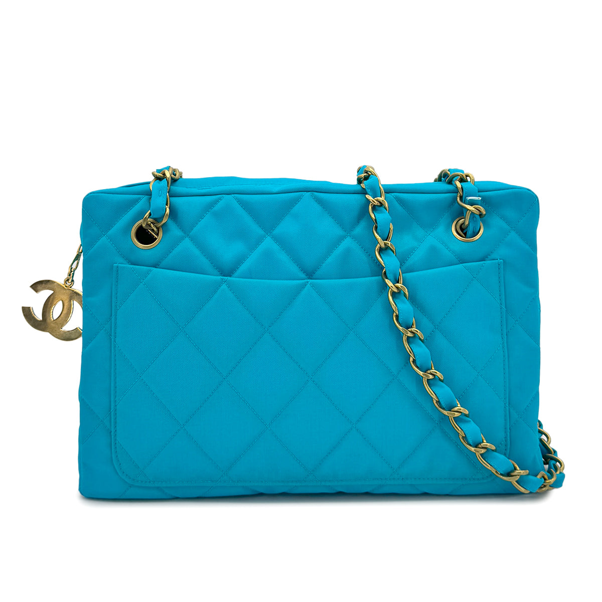 CHANEL VINTAGE MATELASSE CHAIN SHOULDER BAG BLUE NYLON 90278726