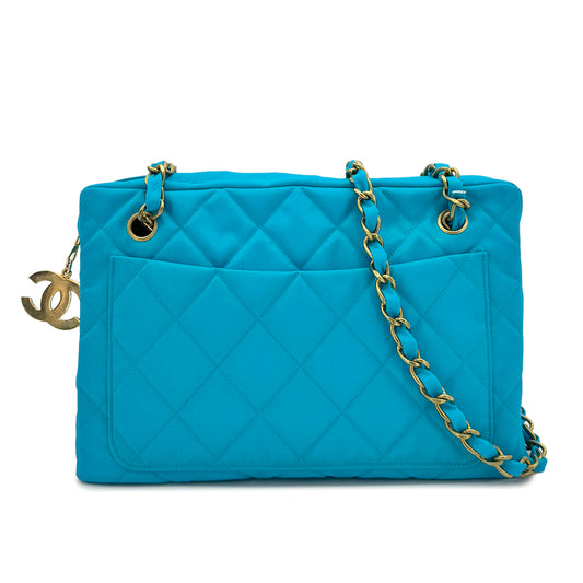CHANEL VINTAGE MATELASSE CHAIN SHOULDER BAG BLUE NYLON 90278726