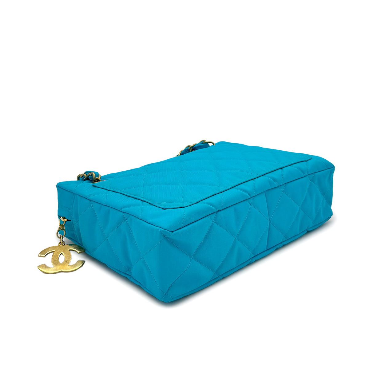 CHANEL VINTAGE MATELASSE CHAIN SHOULDER BAG BLUE NYLON 90278726