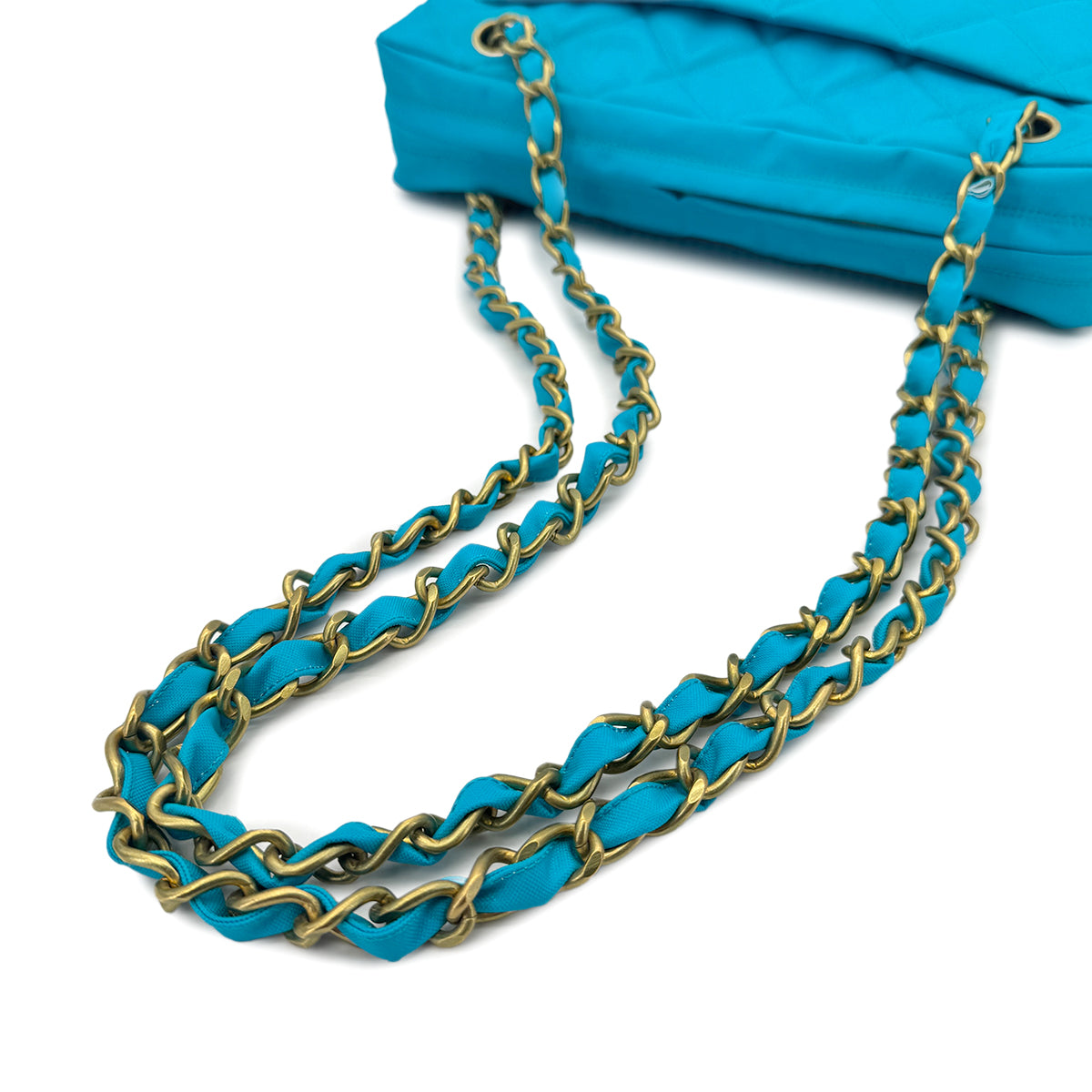 CHANEL VINTAGE MATELASSE CHAIN SHOULDER BAG BLUE NYLON 90278726