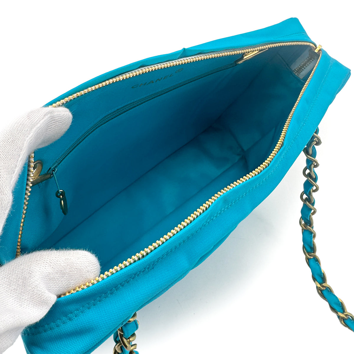 CHANEL VINTAGE MATELASSE CHAIN SHOULDER BAG BLUE NYLON 90278726