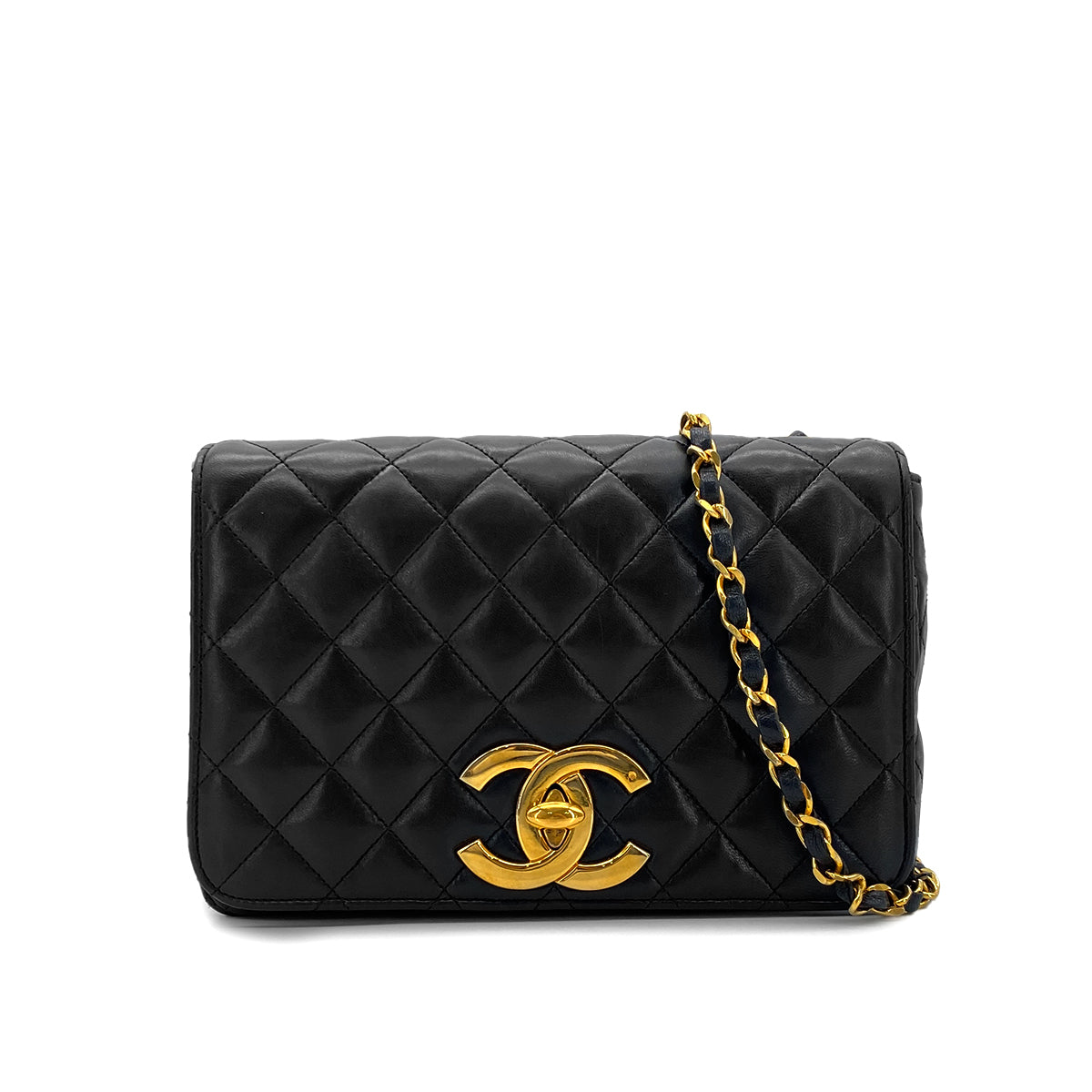 CHANEL VINTAGE MATELASSE BIG COCO CHAIN SHOULDER BAG BLACK LAMB SKIN 90278731