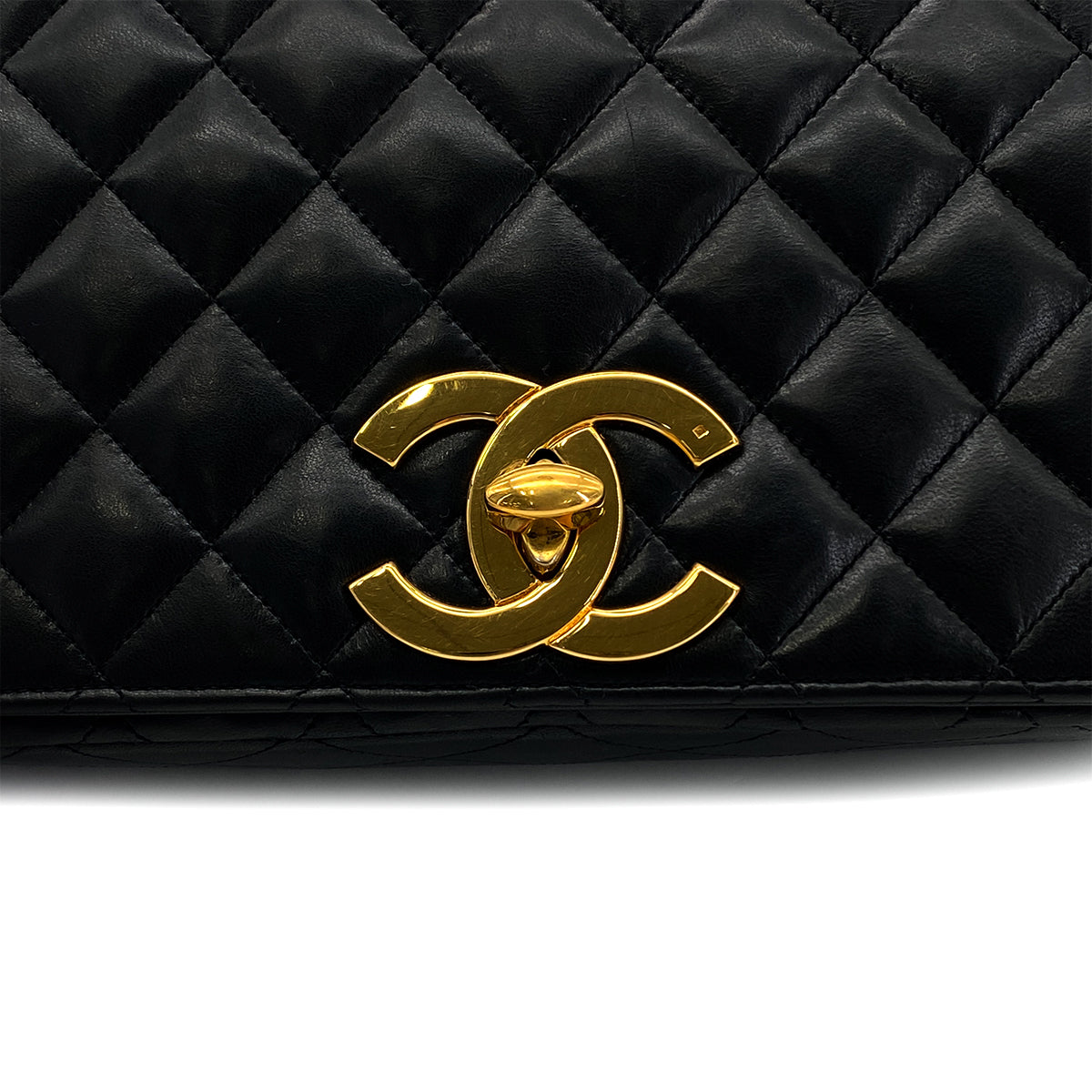 CHANEL VINTAGE MATELASSE BIG COCO CHAIN SHOULDER BAG BLACK LAMB SKIN 90278731