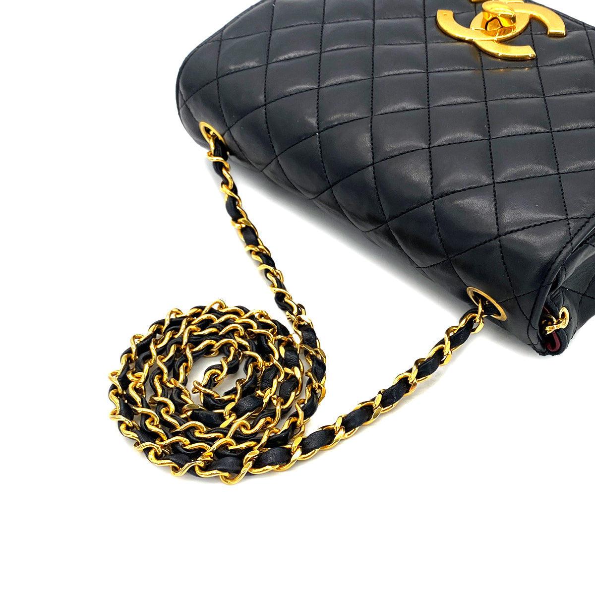 CHANEL VINTAGE MATELASSE BIG COCO CHAIN SHOULDER BAG BLACK LAMB SKIN 90278731