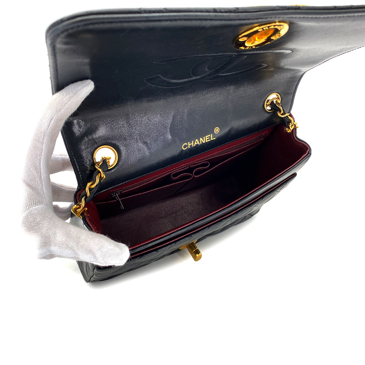 CHANEL VINTAGE MATELASSE BIG COCO CHAIN SHOULDER BAG BLACK LAMB SKIN 90278731