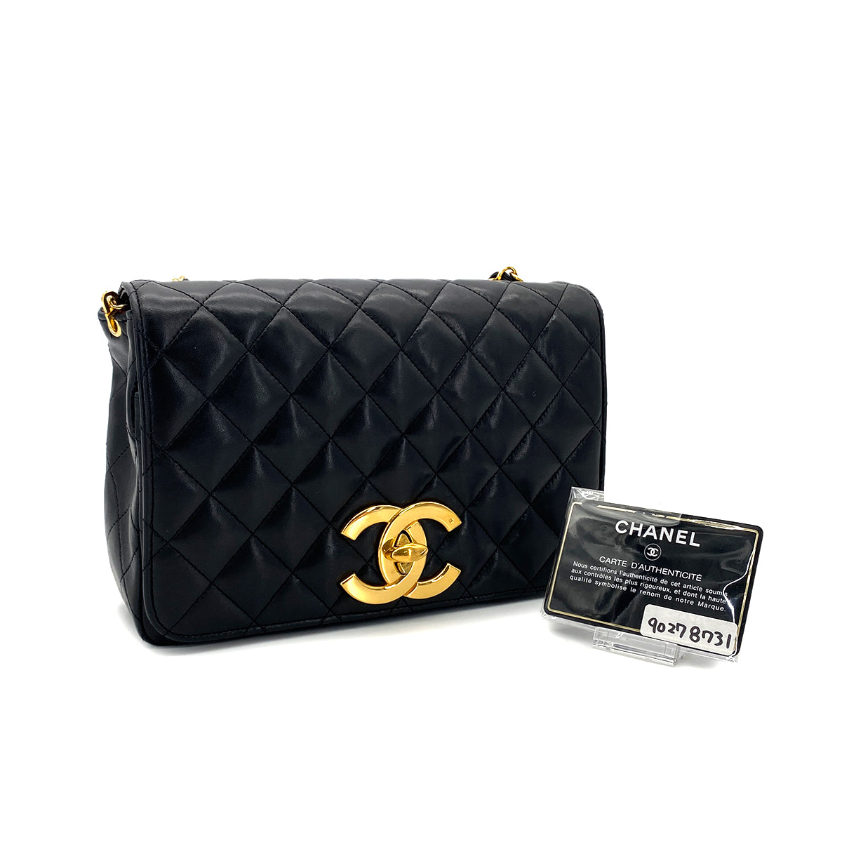 CHANEL VINTAGE MATELASSE BIG COCO CHAIN SHOULDER BAG BLACK LAMB SKIN 90278731