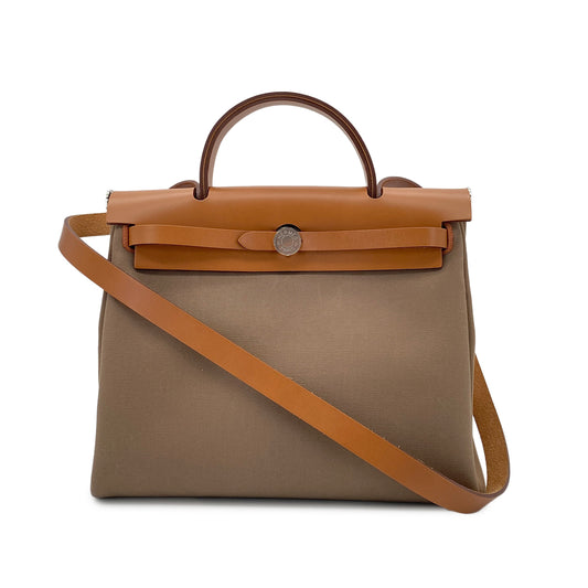 HERMES HER BAG ZIP PM 31 FAUVE ALEZAN VACHE HUNTER TOILE OFFICIER TOTE SHOULDER BAG Z SHW 90278928