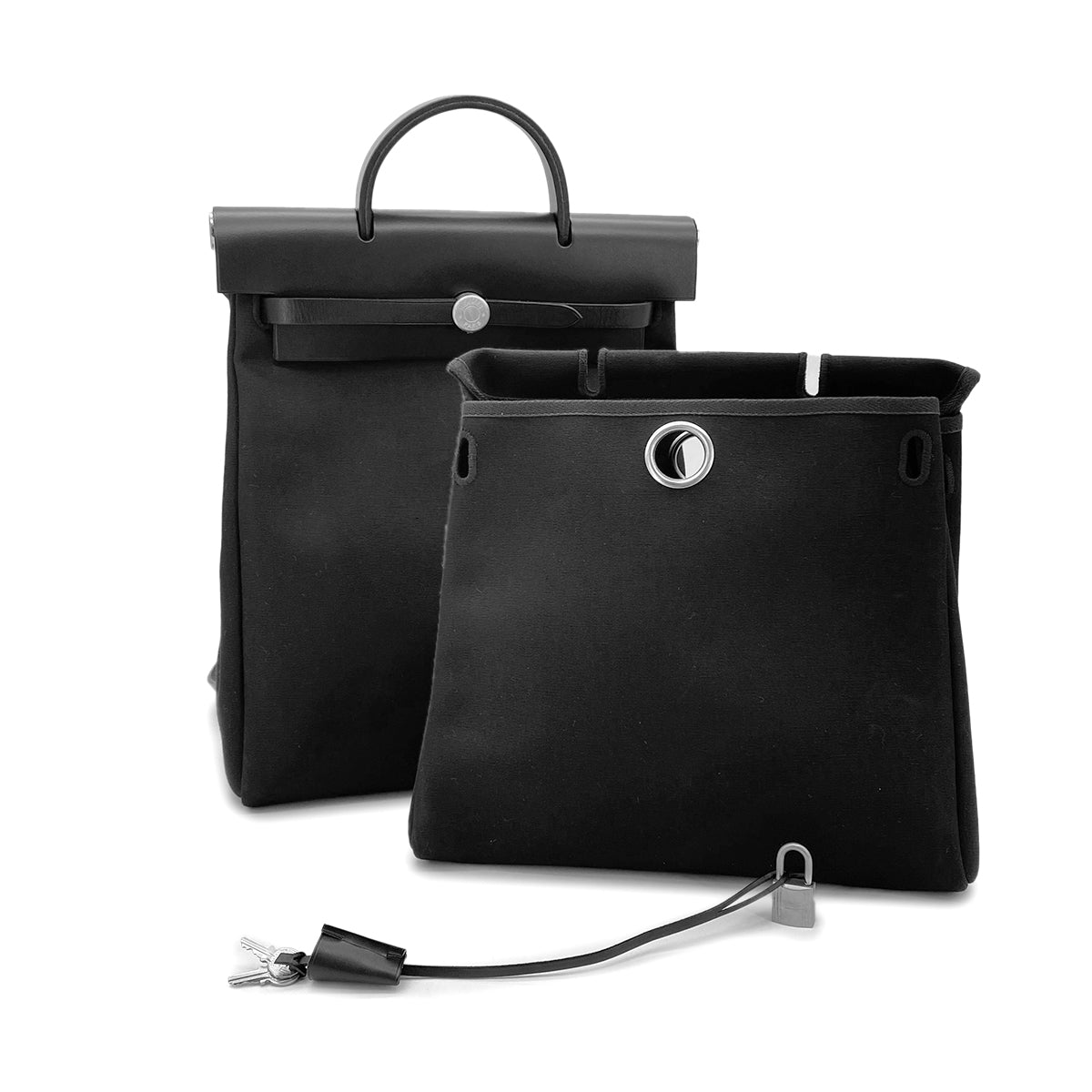 HERMES HERBAG ZIP A DOS PM BLACK TOILE OFFICIER VACHE HUNTER BACKPACK □E SHW 90278931