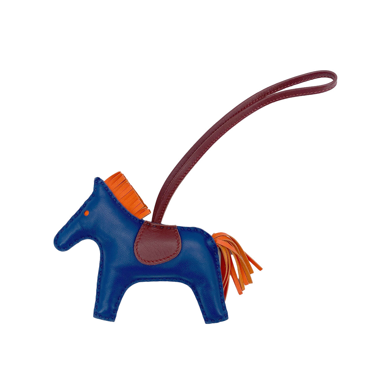 HERMES BAG CHARM RODEO MM BLEU DE MALTE ORANGE POPPY ROUGE H AGNEAU MILO 90278936