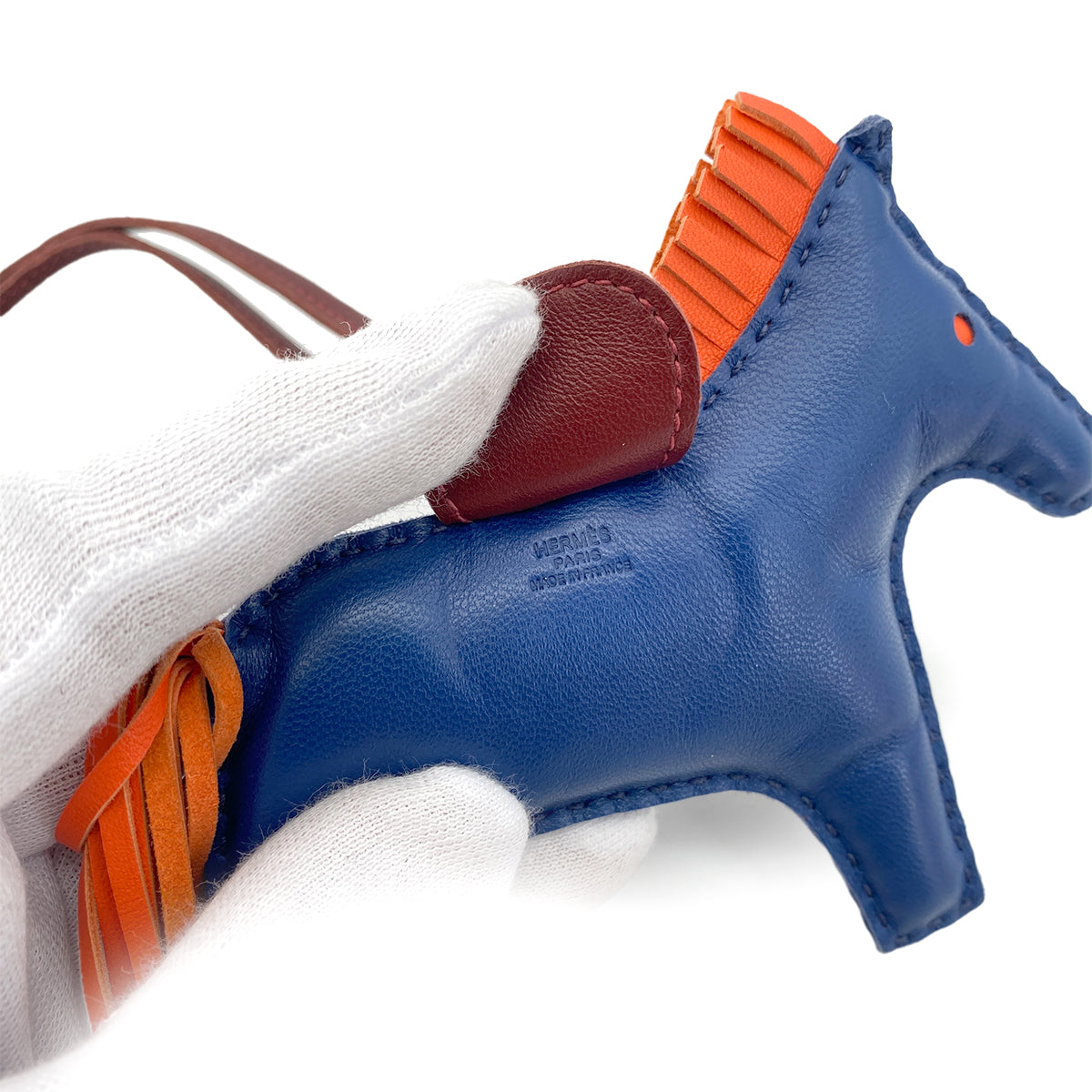 HERMES BAG CHARM RODEO MM BLEU DE MALTE ORANGE POPPY ROUGE H AGNEAU MILO 90278936