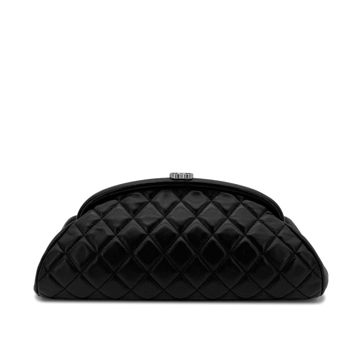CHANEL VINTAGE MATELASSE SECOND POACH HAND BAG BLACK LAMB SKIN 90278941
