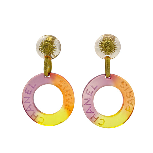 CHANEL VINTAGE EARRINGS MEDUSA LOGO HOOP MULTICOLOR ACCESSORY 95C 90278952