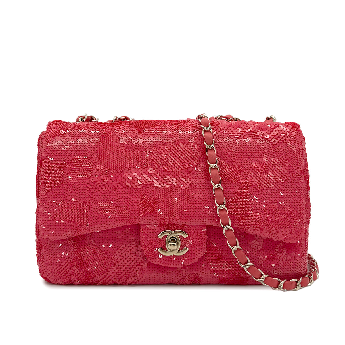 CHANEL CHAIN SHOULDER BAG PINK SEQUINS LEATHER 90279004