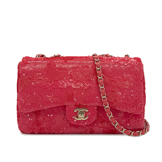 CHANEL CHAIN SHOULDER BAG PINK SEQUINS LEATHER 90279004