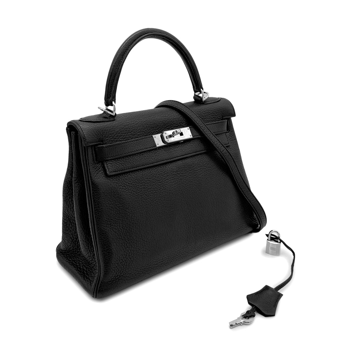 HERMES KELLY 28 RETOURNE BLACK TAURILLON CLEMENCE HAND SHOULDER BAG □J SHW 90279006