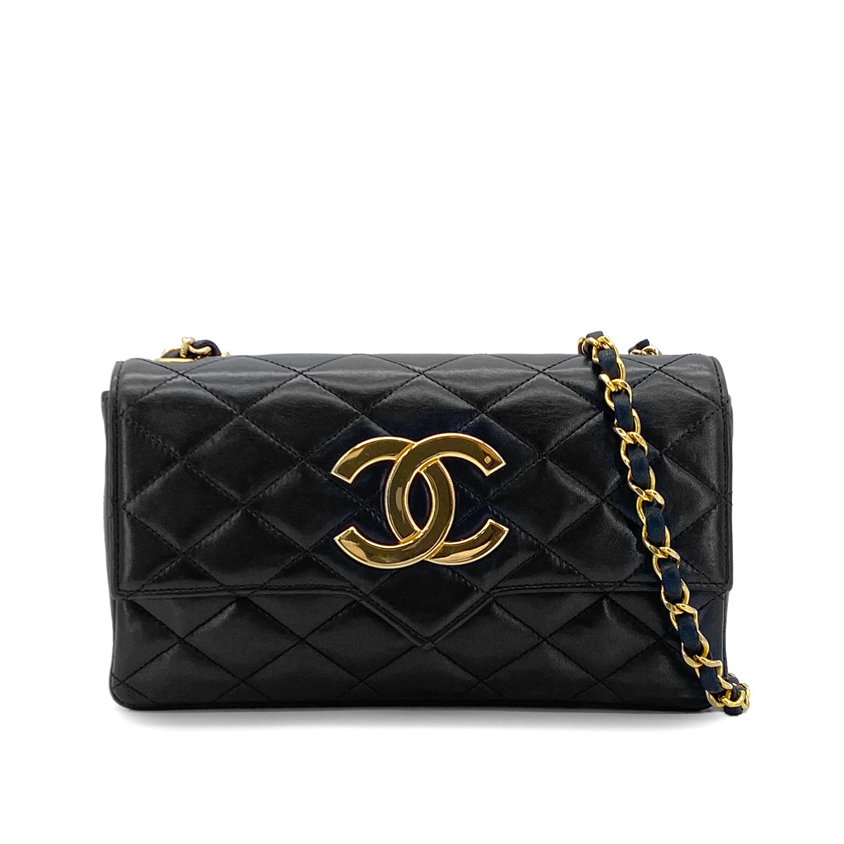 CHANEL VINTAGE MATELASSE BIG COCO CHAIN SHOULDER BAG BLACK LAMB SKIN 90279009