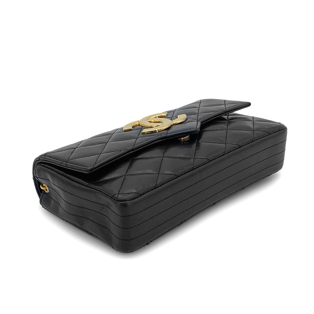 CHANEL VINTAGE MATELASSE BIG COCO CHAIN SHOULDER BAG BLACK LAMB SKIN 90279009